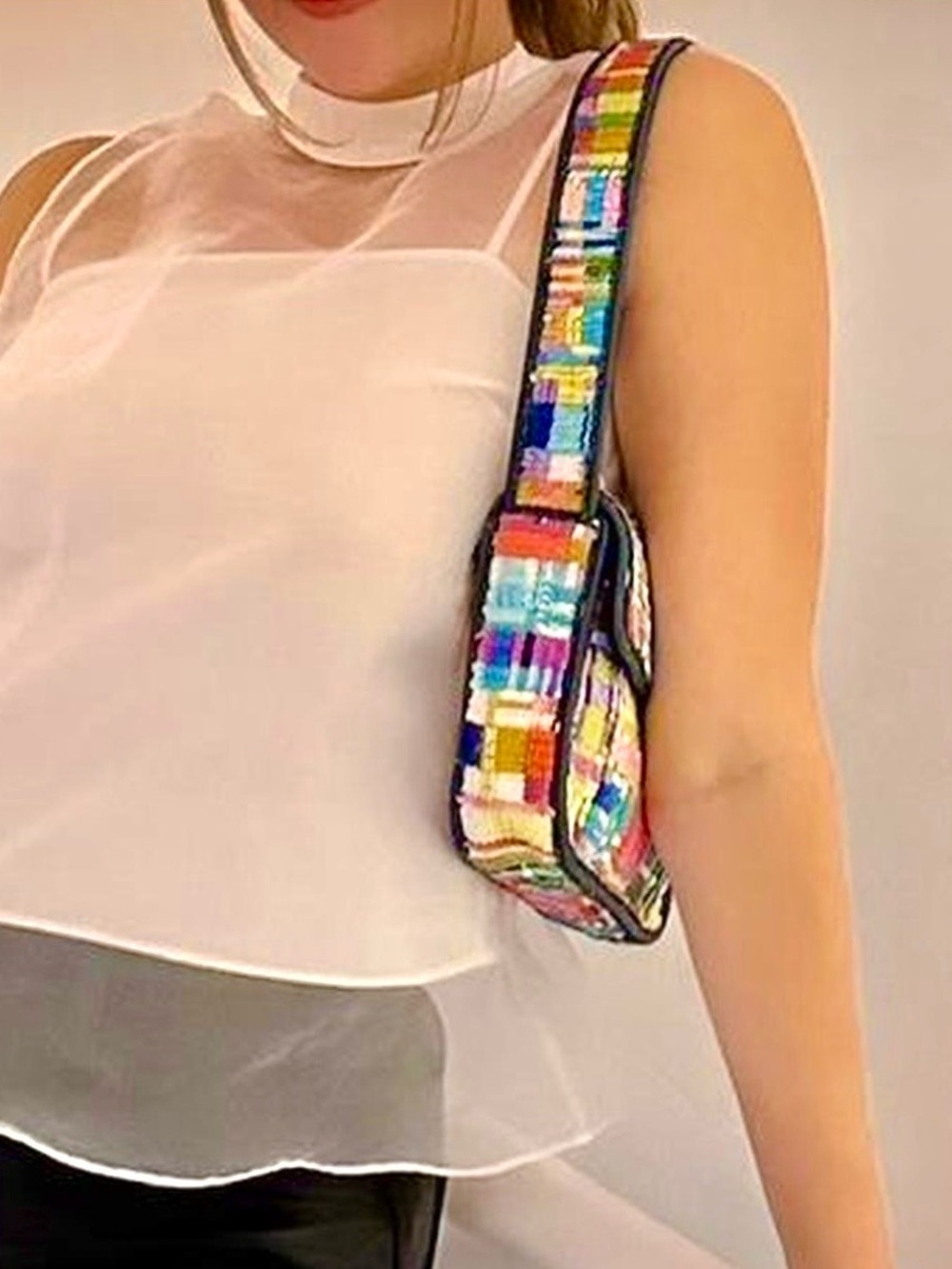 πΊπHPππΊ NWOT Staud Beaded Tommy Shoulder Bag Patchwork Plaid πRare Vintage Design - Picture 16 of 16